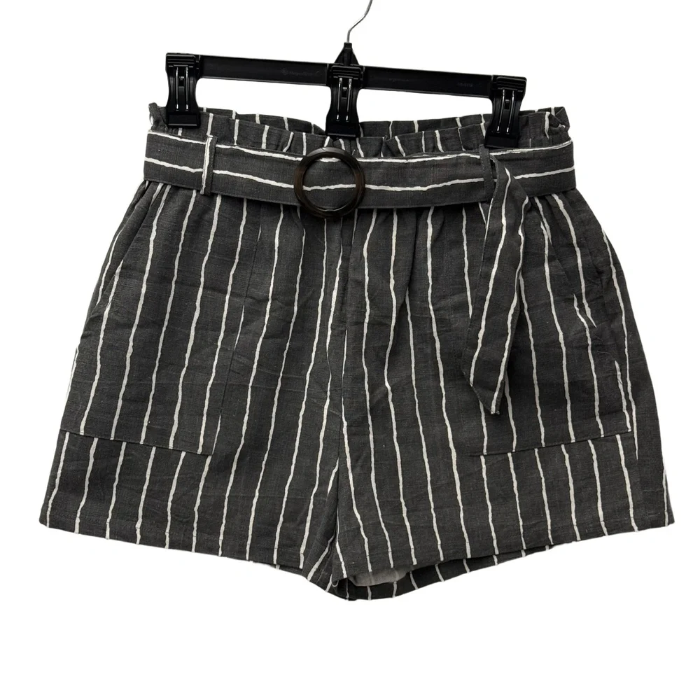 NWT Sans Souci‎ Striped Linen Blend Paperbag Shorts Medium
